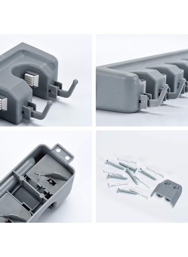 طقم منظم حامل المماسح والمكانس الجداري قطعتين مع رفوف وخطافات قابلة للتعديل لتنظيم أدوات المطبخ والحديقة والجراج وتوفير المساحة بأسلوب عصري وراقٍ - Image 5